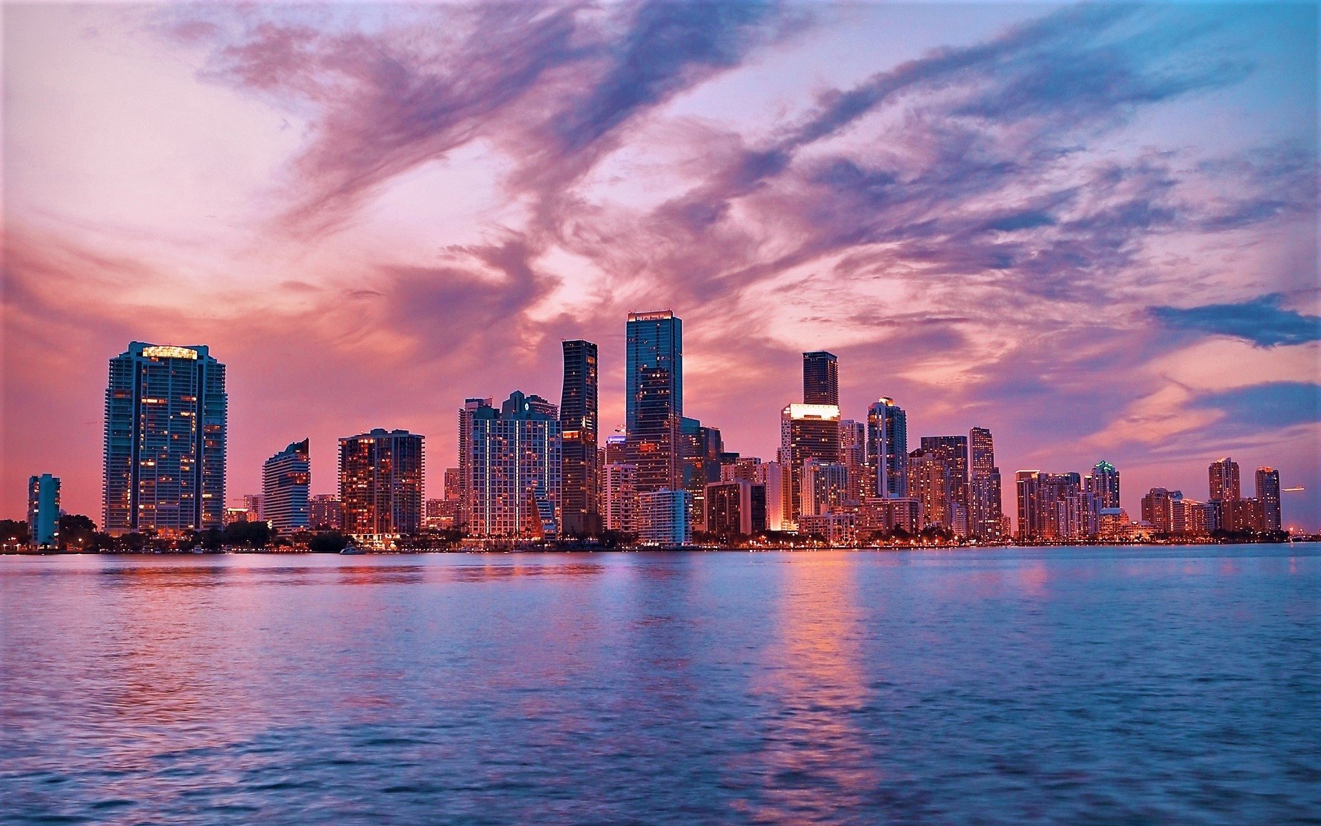 Miami marina at sunset